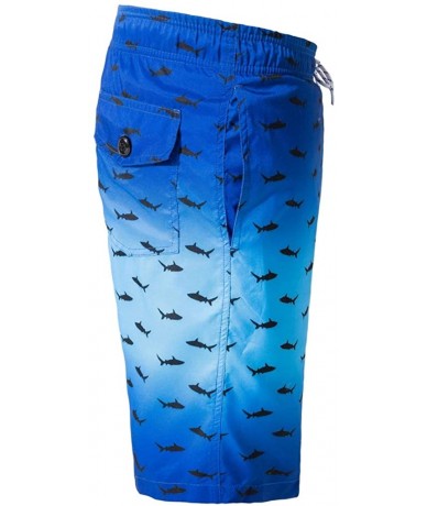 Board Shorts Mens Swim Trunks Quick Dry Swim Shorts Shark Print Board Shorts with Mesh Lining - Blue - CI19COIUG3Z $27.39