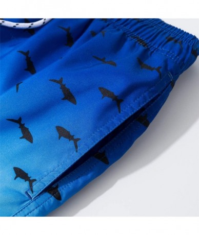 Board Shorts Mens Swim Trunks Quick Dry Swim Shorts Shark Print Board Shorts with Mesh Lining - Blue - CI19COIUG3Z $27.39