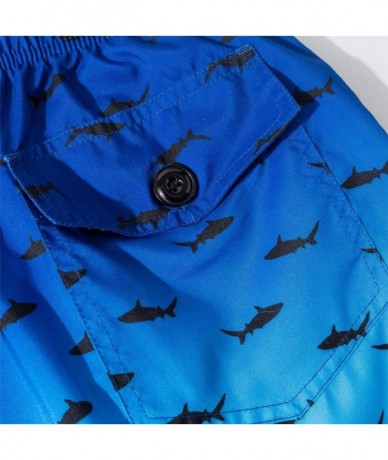 Board Shorts Mens Swim Trunks Quick Dry Swim Shorts Shark Print Board Shorts with Mesh Lining - Blue - CI19COIUG3Z $27.39