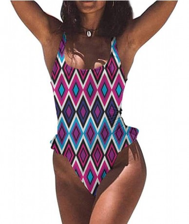 Bottoms Swimwear Geometric- Diamond Form Mosaic Tiles Easy to Adjust and Stays Tied - Multi 11-one-piece Swimsuit - CB19E6ARM...