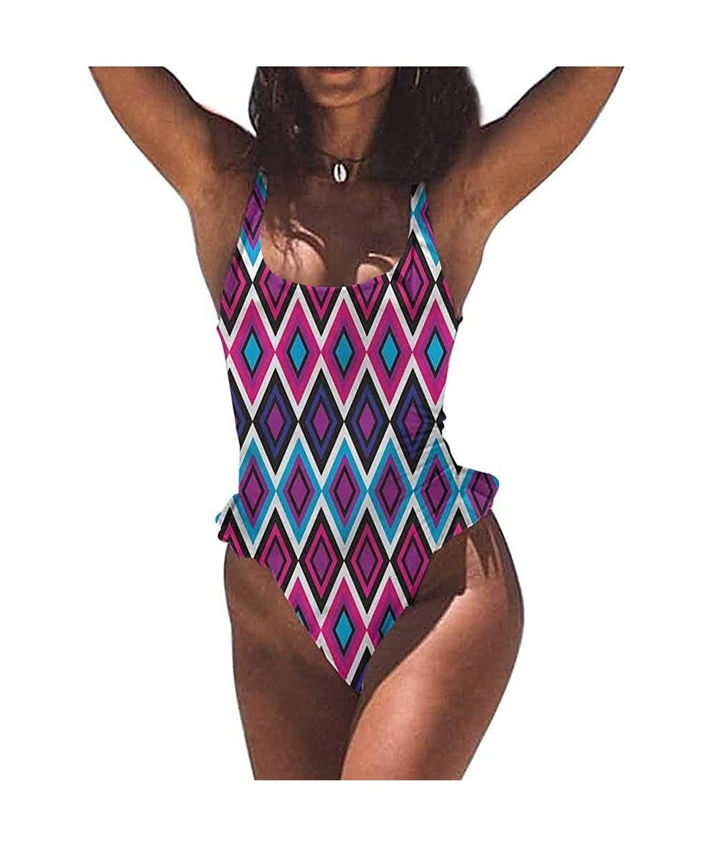 Bottoms Swimwear Geometric- Diamond Form Mosaic Tiles Easy to Adjust and Stays Tied - Multi 11-one-piece Swimsuit - CB19E6ARM...