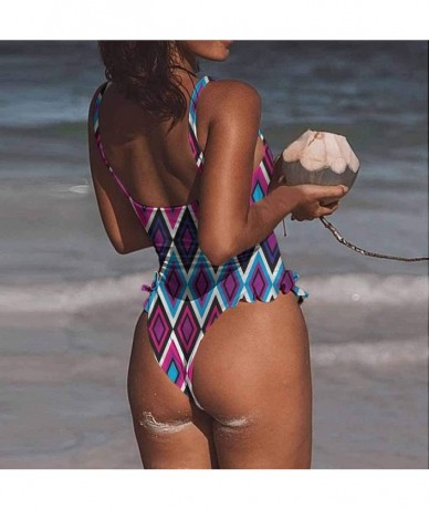 Bottoms Swimwear Geometric- Diamond Form Mosaic Tiles Easy to Adjust and Stays Tied - Multi 11-one-piece Swimsuit - CB19E6ARM...