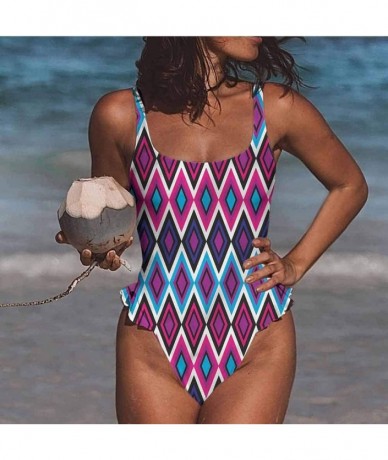 Bottoms Swimwear Geometric- Diamond Form Mosaic Tiles Easy to Adjust and Stays Tied - Multi 11-one-piece Swimsuit - CB19E6ARM...