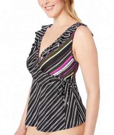 Tops Women's Wrap Flounce Tankini Swim Top - Sketchbook Stripe - CG18K2RINQ6 $78.65