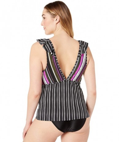 Tops Women's Wrap Flounce Tankini Swim Top - Sketchbook Stripe - CG18K2RINQ6 $78.65