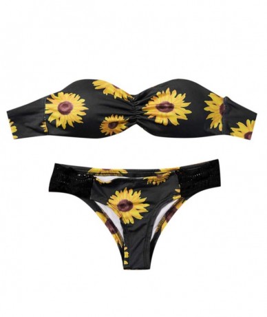 Sets Women Sunflower Print Tube Up Two Pieces Bathing Suit Bikini Swimwear Swimsuit- Women's Sunflower Tube Top Bikini Swimsu...