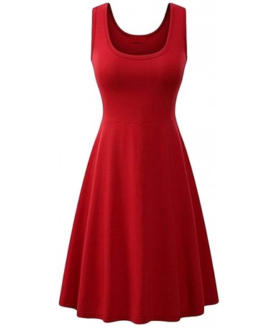 Cover-Ups Women's Summer Sleeveless Casual Dress A-Line Swing Tank Dress Midi Skater Dress - Red - CE199MZOE8Q $29.88