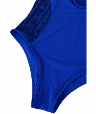 One-Pieces Women's Mesh Spice V-Neck High Cut Padded One-Piece Swimsuit Monokini - Blue - C017YQEXC0A $26.65