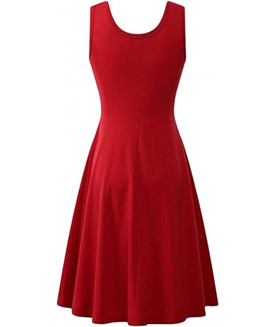 Cover-Ups Women's Summer Sleeveless Casual Dress A-Line Swing Tank Dress Midi Skater Dress - Red - CE199MZOE8Q $29.88