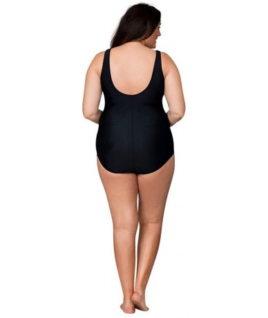 One-Pieces Women's Ruched Plus Size One Piece Swimsuit with Tummy Control - Blue/Blk - C118AQ0AX38 $69.40