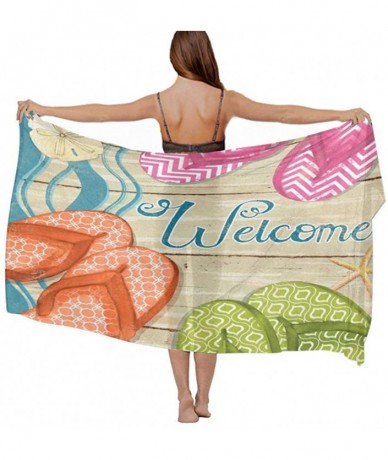 Cover-Ups Women Girl Fashion Chiffon Scarf Bikini Cover Up Summer Beach Sarong Wrap Novel Colorful Flip Flop Welcome Prints -...