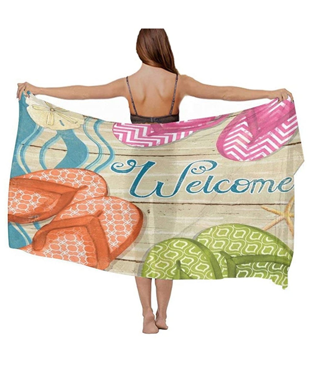 Cover-Ups Women Girl Fashion Chiffon Scarf Bikini Cover Up Summer Beach Sarong Wrap Novel Colorful Flip Flop Welcome Prints -...