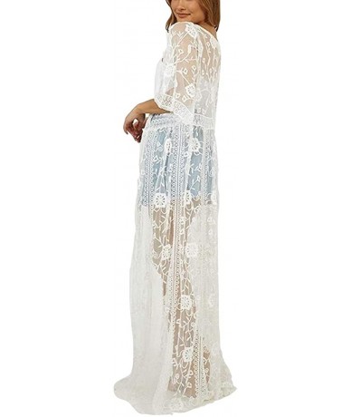 Cover-Ups Beach Cover ups lace Kimono Cardigans Women's Embroidered Short Sleeve Loose Over Sized Floor Length lace Maxi Dres...