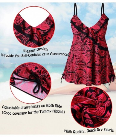 Tankinis Plus Size Women Swimsuit for Tankini Swimwear Bathing Suit Swimwear Two Piece Design - Red - CR18RES0YSA $51.79