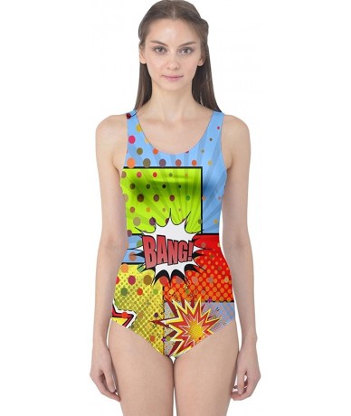 One-Pieces Womens Summer Vacation Holiday Pineapple Pop Art Lips Rock Triangles One Piece Swimsuit- X- Sky Blue Bang - CM184G...