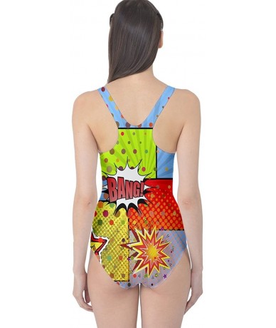 One-Pieces Womens Summer Vacation Holiday Pineapple Pop Art Lips Rock Triangles One Piece Swimsuit- X- Sky Blue Bang - CM184G...