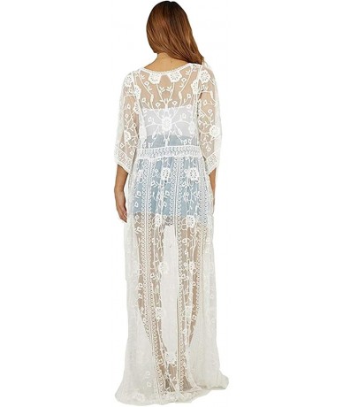 Cover-Ups Beach Cover ups lace Kimono Cardigans Women's Embroidered Short Sleeve Loose Over Sized Floor Length lace Maxi Dres...