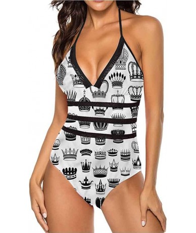 One-Pieces Women's Strappy Swimwear Princess Portrait Frame Great for Pool Party - Multi 08 - CX190AANIKA $71.48