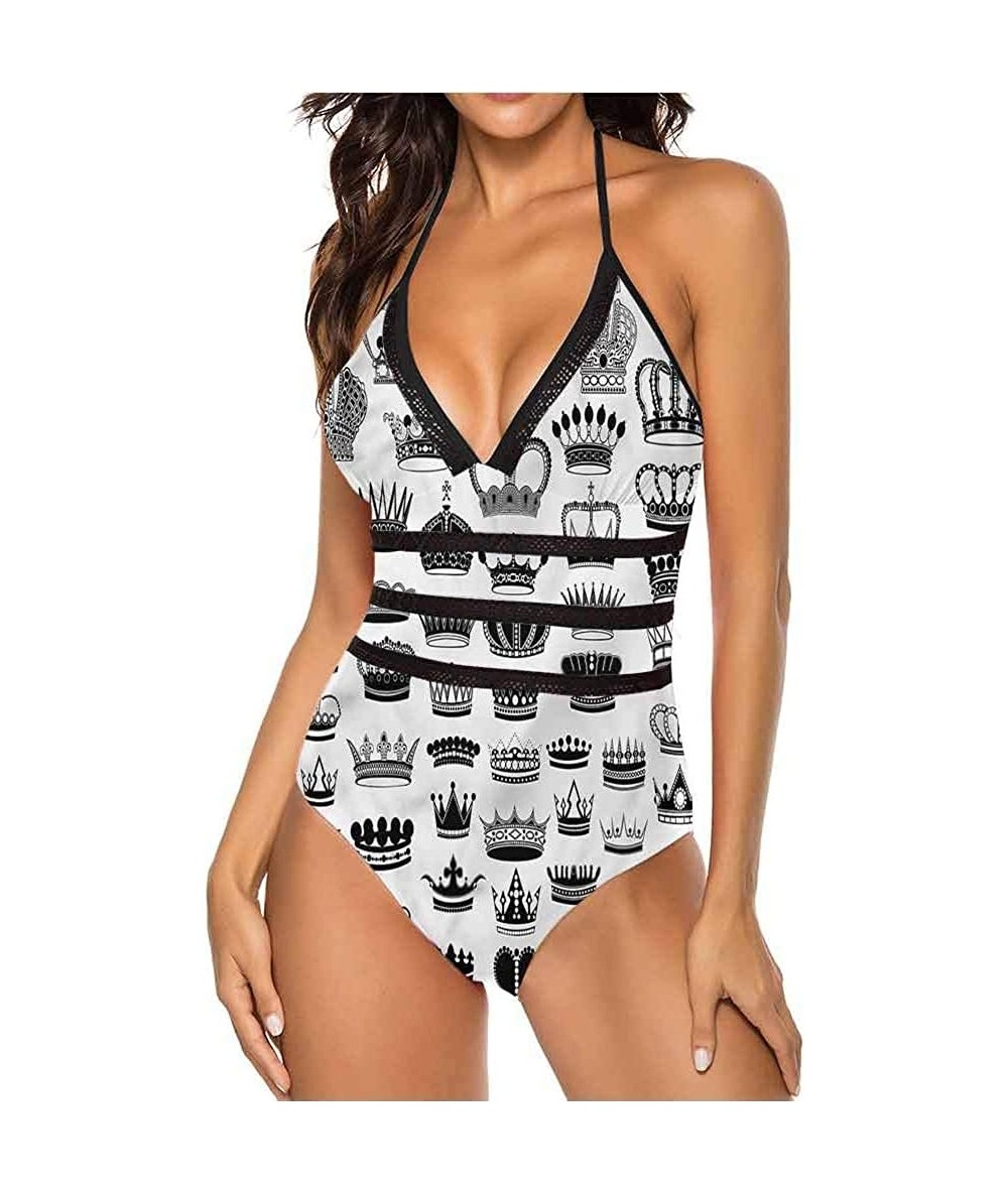 One-Pieces Women's Strappy Swimwear Princess Portrait Frame Great for Pool Party - Multi 08 - CX190AANIKA $71.48