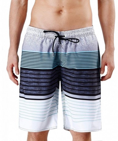 Trunks Men's Quick Dry Swim Trunks Bathing Suit Striped Shorts with Pockets - Turquoise Stripes - C918S9W76I4 $27.95