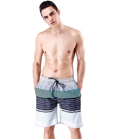 Trunks Men's Quick Dry Swim Trunks Bathing Suit Striped Shorts with Pockets - Turquoise Stripes - C918S9W76I4 $27.95