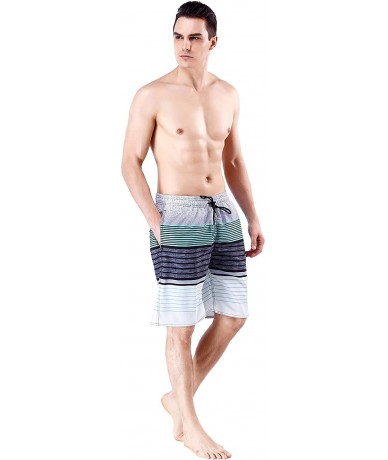 Trunks Men's Quick Dry Swim Trunks Bathing Suit Striped Shorts with Pockets - Turquoise Stripes - C918S9W76I4 $27.95