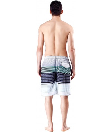 Trunks Men's Quick Dry Swim Trunks Bathing Suit Striped Shorts with Pockets - Turquoise Stripes - C918S9W76I4 $27.95