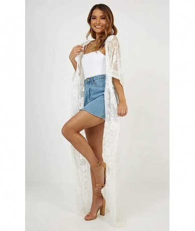 Cover-Ups Beach Cover ups lace Kimono Cardigans Women's Embroidered Short Sleeve Loose Over Sized Floor Length lace Maxi Dres...