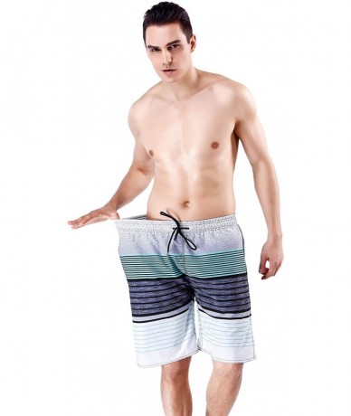 Trunks Men's Quick Dry Swim Trunks Bathing Suit Striped Shorts with Pockets - Turquoise Stripes - C918S9W76I4 $27.95