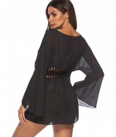 Cover-Ups Women's Swimsuit Cover Up Crochet Kimono Cardigan Beach Bikini Bathing Suit Cover up - Black - CN18S2UTGEU $25.48