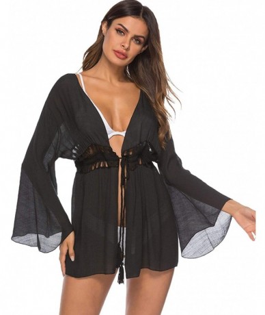 Cover-Ups Women's Swimsuit Cover Up Crochet Kimono Cardigan Beach Bikini Bathing Suit Cover up - Black - CN18S2UTGEU $25.48