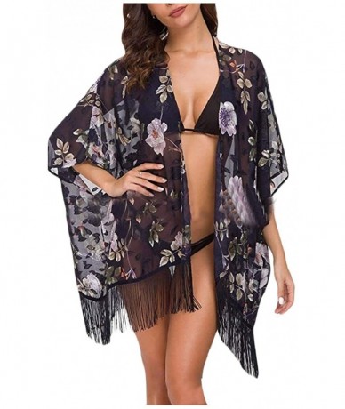 Cover-Ups Women's Open Front Cover-up Dress Bikini Beach Sexy Cardigan - Purplish Blue - C31902MQUX5 $40.50