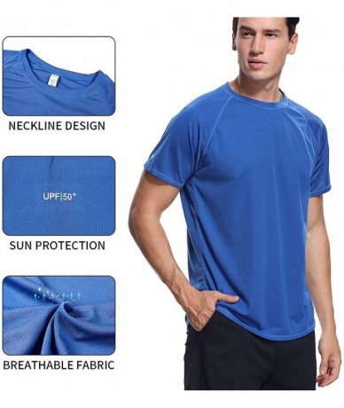 Rash Guards Mens Sun Protection Swim Shirts Rash Guard Swim Tee Short Sleeve Swimwear - Navy - C618CG5TZ80 $28.41