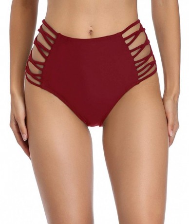 Tankinis Women High Waisted Bikini Bottom Sexy Strappy Swim Shorts Briefs Bathing Suit Swimwear - Wine Red - C71940KSO0W $23.98