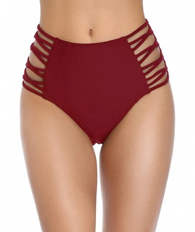 Tankinis Women High Waisted Bikini Bottom Sexy Strappy Swim Shorts Briefs Bathing Suit Swimwear - Wine Red - C71940KSO0W $23.98