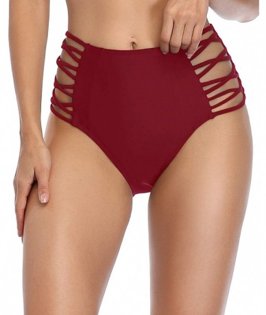 Tankinis Women High Waisted Bikini Bottom Sexy Strappy Swim Shorts Briefs Bathing Suit Swimwear - Wine Red - C71940KSO0W $23.98