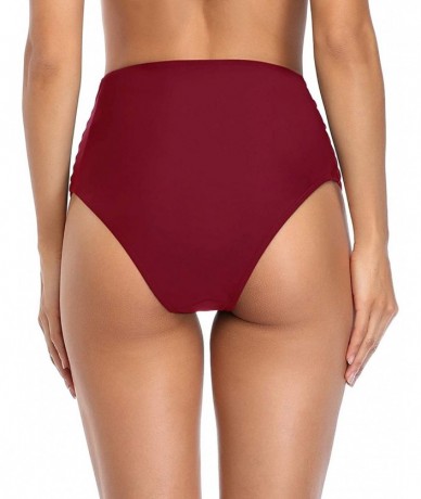 Tankinis Women High Waisted Bikini Bottom Sexy Strappy Swim Shorts Briefs Bathing Suit Swimwear - Wine Red - C71940KSO0W $23.98