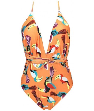 Racing Women's Bikini Padded Push-Up Bra Bandage Swimsuit Beachwear Swimwear Bathing Swimsuits - Orange - CW195RI43SW $82.26