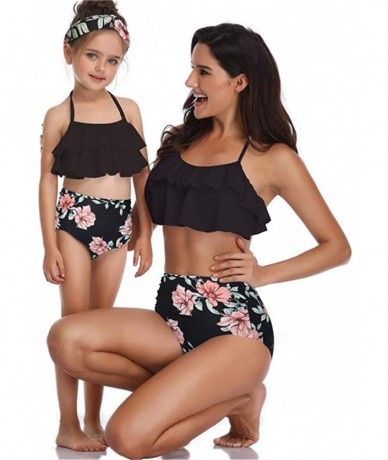 One-Pieces Mum and Daughter Matching Bathingsuit Family Swimwear Womens Floral Bikini Sets Girls Swimsuits - Black Falbala - ...