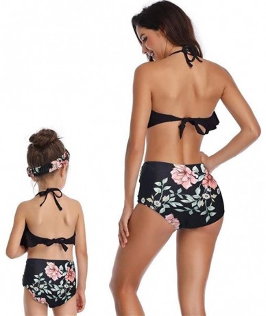 One-Pieces Mum and Daughter Matching Bathingsuit Family Swimwear Womens Floral Bikini Sets Girls Swimsuits - Black Falbala - ...