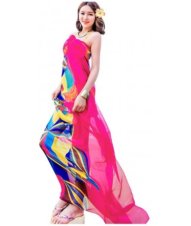 Cover-Ups Chiffon Thin Sarong Wrap Geometrical Design Plus Size Beach Cover Up - Rose Red - CS11XH2M3V9 $21.22