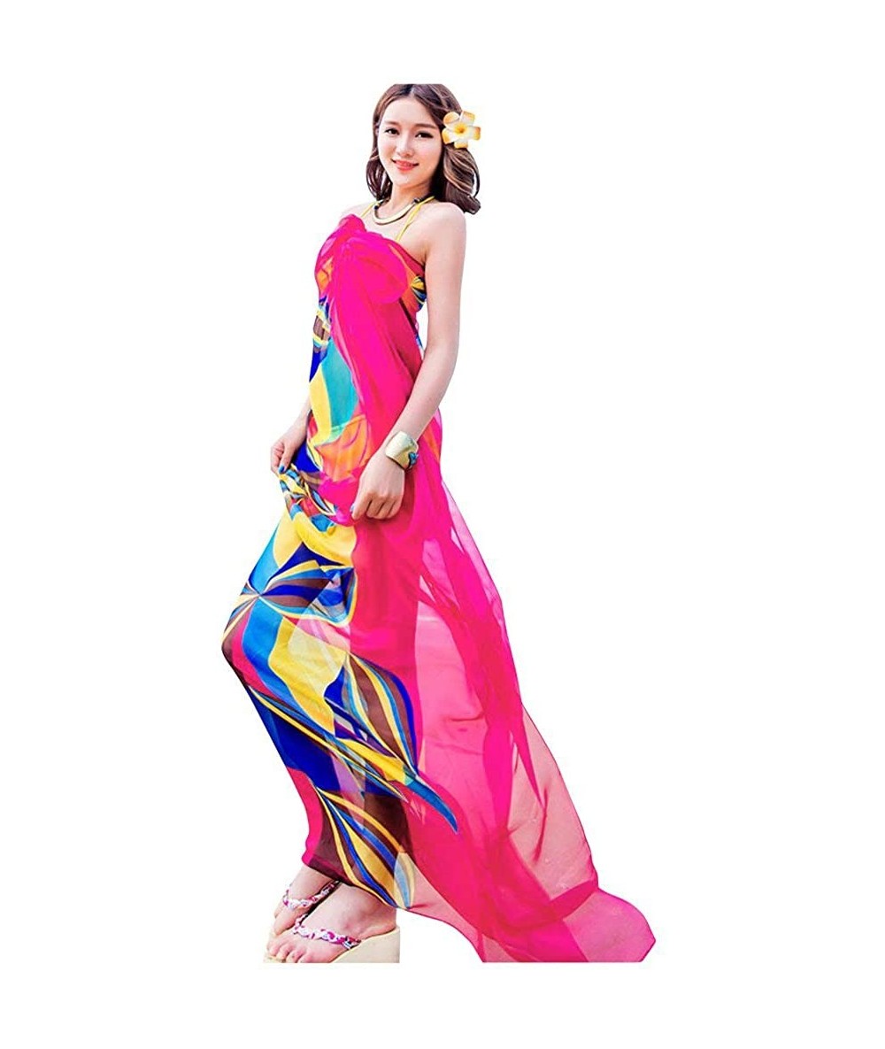 Cover-Ups Chiffon Thin Sarong Wrap Geometrical Design Plus Size Beach Cover Up - Rose Red - CS11XH2M3V9 $21.22