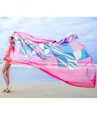 Cover-Ups Chiffon Thin Sarong Wrap Geometrical Design Plus Size Beach Cover Up - Rose Red - CS11XH2M3V9 $21.22