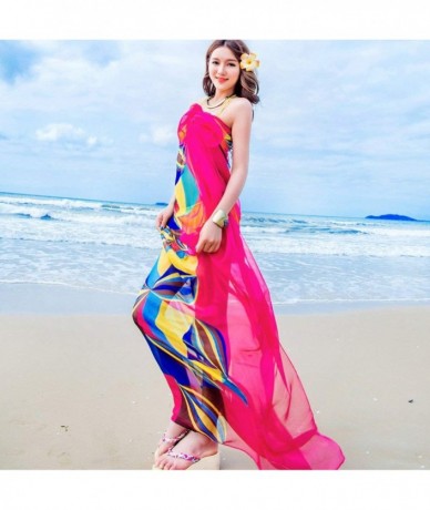 Cover-Ups Chiffon Thin Sarong Wrap Geometrical Design Plus Size Beach Cover Up - Rose Red - CS11XH2M3V9 $21.22