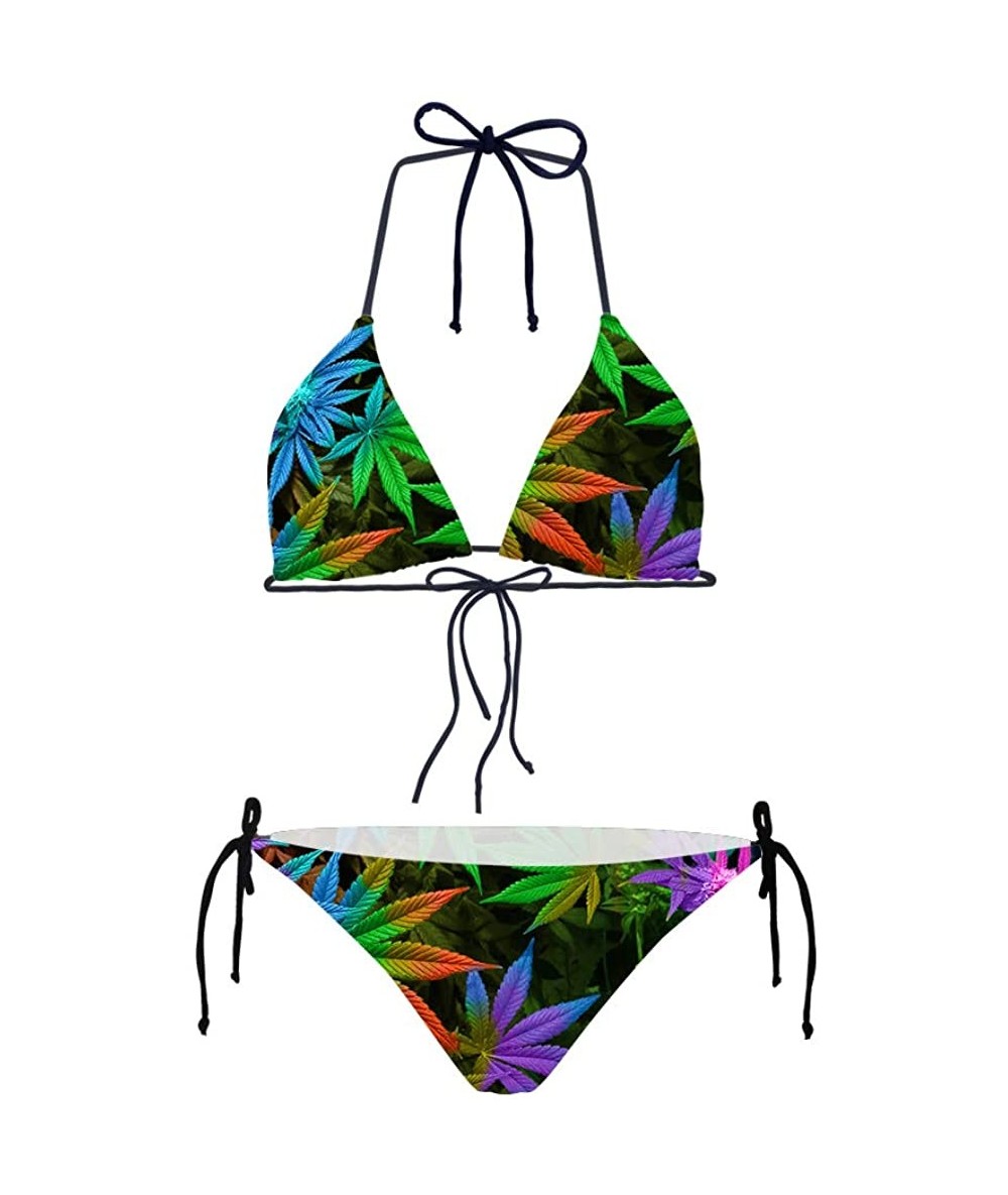 Sets Women's Bikini Set Marijuana Cannabis Leaf Halter Two Piece Swimsuit - Marijuana 3 - CZ18O3CEN5O $44.67