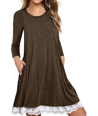 Cover-Ups Dresses for Women Casual Fall-Women's Long Sleeve Lace Tunic Dress Plus Size Swing Dress T Shirt Dress with Pockets...