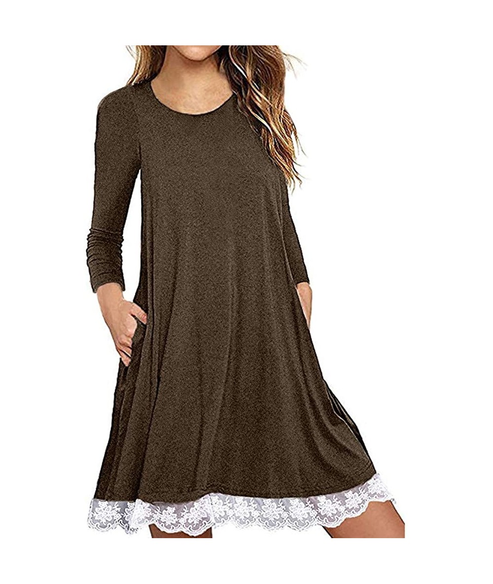 Cover-Ups Dresses for Women Casual Fall-Women's Long Sleeve Lace Tunic Dress Plus Size Swing Dress T Shirt Dress with Pockets...