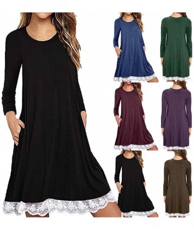 Cover-Ups Dresses for Women Casual Fall-Women's Long Sleeve Lace Tunic Dress Plus Size Swing Dress T Shirt Dress with Pockets...