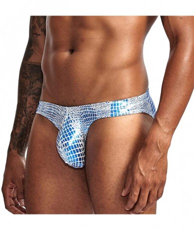 Briefs Men Shiny Snake Skin Pattern Swim Briefs Bikini Swimsuit for Men - 1silver1blue(2pack) - CN18T3INMTQ $26.59