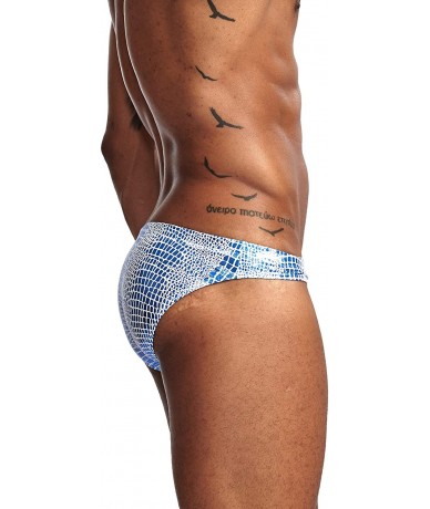 Briefs Men Shiny Snake Skin Pattern Swim Briefs Bikini Swimsuit for Men - 1silver1blue(2pack) - CN18T3INMTQ $26.59